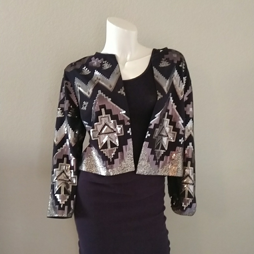 Express Black And Silver Sequin Jacket - image 7
